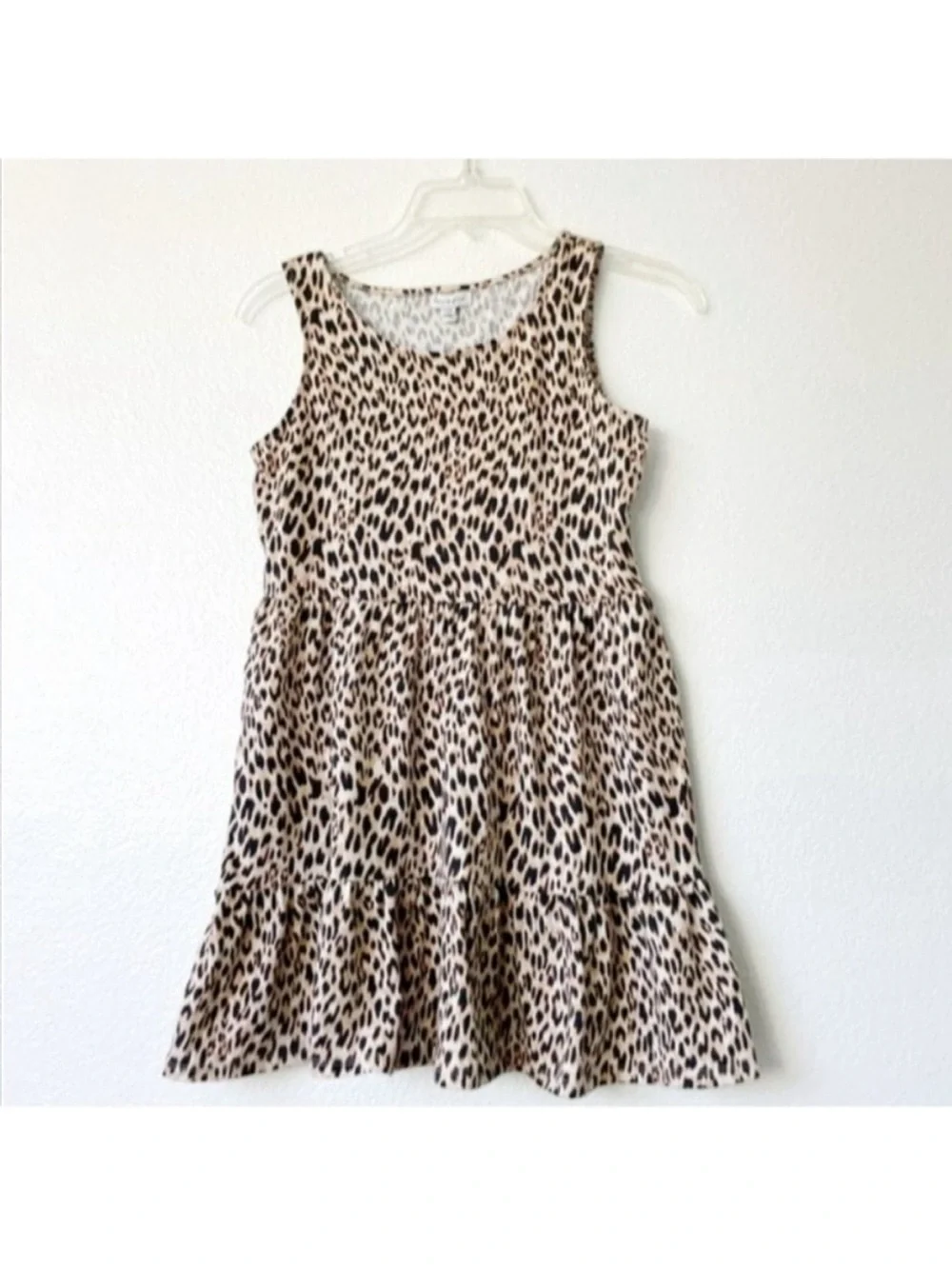 Girls tiered cheetah dress sleeveless mini brown black tan